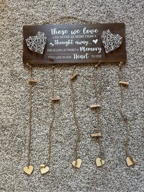 Wooden Memorial Picture Hanging Board w/ Clips and Twine - Bereavement Sympathy